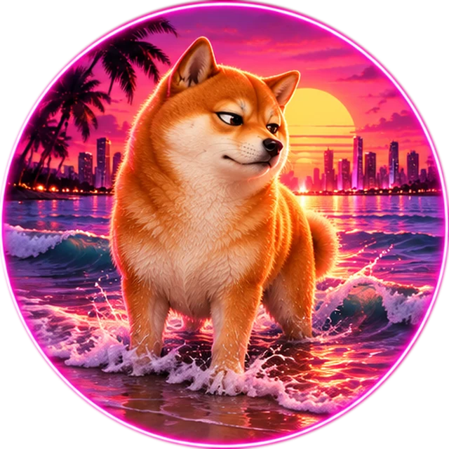 The shiba standing in a small wave, looking at the ocean like it owes him money.