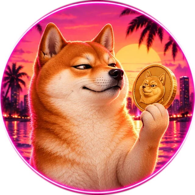 The shiba admiring a small gold coin with his own face on it.